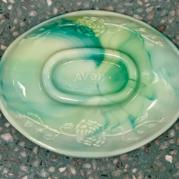 vintage Avon "Victoriana" jadeite swirl milk glass soap dish from early 1970s - Picture 2 of 6